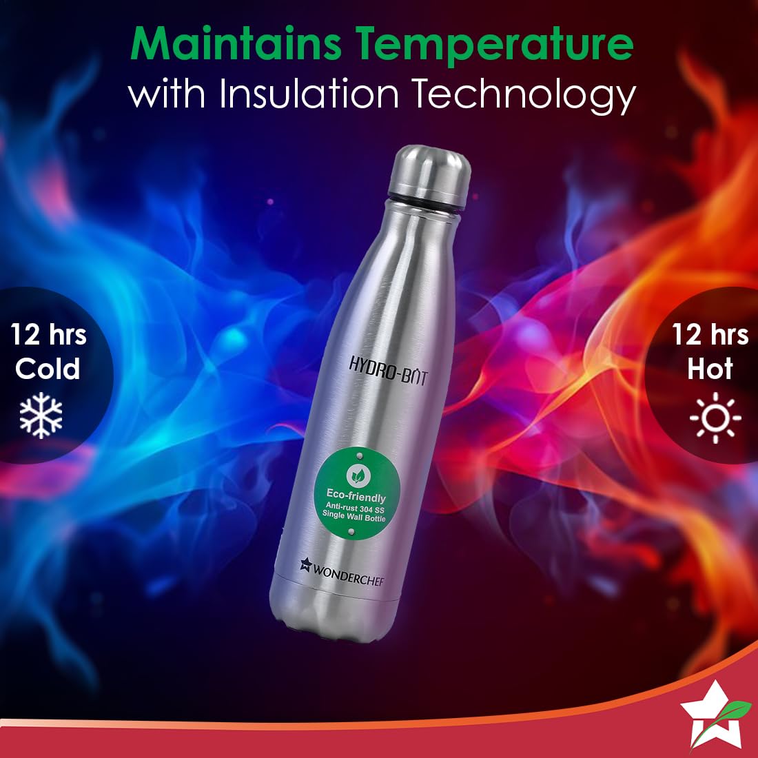 Wonderchef SS Hydro Bot 750 ml I Gift Box Packing I Single Wall I Non-Insulated I 304 Stainless Steel I Non Toxic IBPA Free I Rust Free I Light Weight I Ultra Durable 2 Years Warranty - Image 4 thumbnail