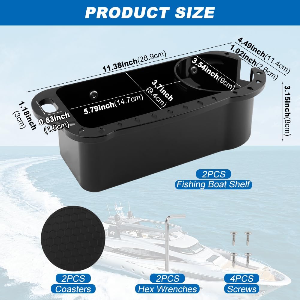 Boat Caddy Organizer, 2 Pack Multifunctional Marine Storage Caddy | Boat Cup Holder Organizer for Boat, Kayak, Pontoon, Bass Boat, Jon Boat, Includes 2 Cup Coasters