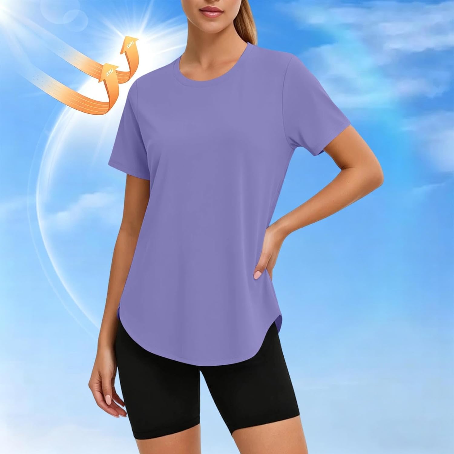 Workout Tops for Women Sun Protection Athletic Shirts Gym Running Tee | Women's UPF 50+ Sun Protection Athletic T-Shirt Short Sleeve Quick Dry Breathable Hiking Travel Tees