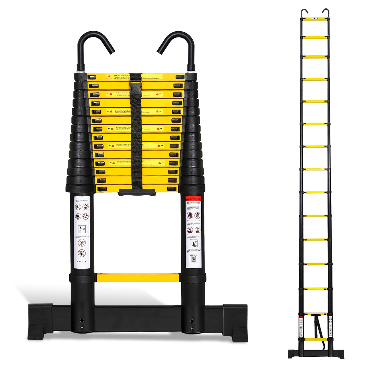 4.4 m Aluminium Telescopic Ladder Extendable Ladder with Stabilizer and Removable Hook - Aluminium Ladder Non-Slip Ladder Multipurpose Ladder Load Capacity 150kg