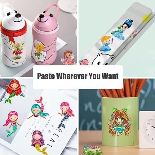 Miniatura 5 de FLYSONG Kits de Arte de Diamantes para Niños, 5D DIY 24 PCS Pegatinas de Arte de Diamantes de Mosaico de Dibujos Animados de Princesa Kits de Arte