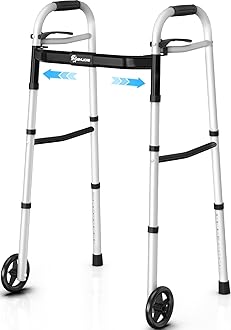 Whlicks Narrow Folding Walkers for Seniors,Aluminum Lightweight Walkers with Wheels, Adjustable Width and Height Front Wheel Walker for Elderly and Disabled, Supports up to 350 lbs