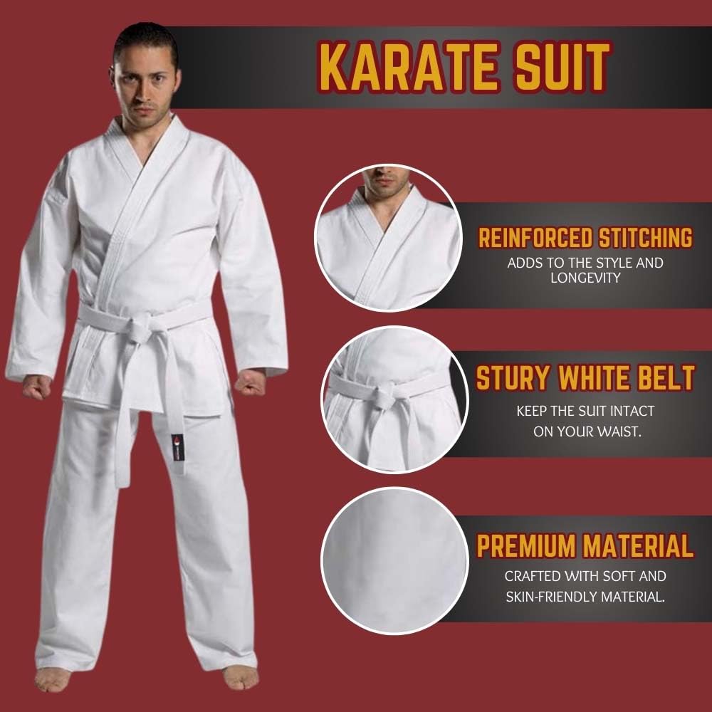 URBANSEE Karate Gi Uniforme per Bambini e Adulti, Leggero per Uomini/Donne,Arti Marziali Uniforme per Studenti, Kimono da Allenamento per Karate,MMA,Judo,Taekwondo e Arti Marziali - Senza Cintura