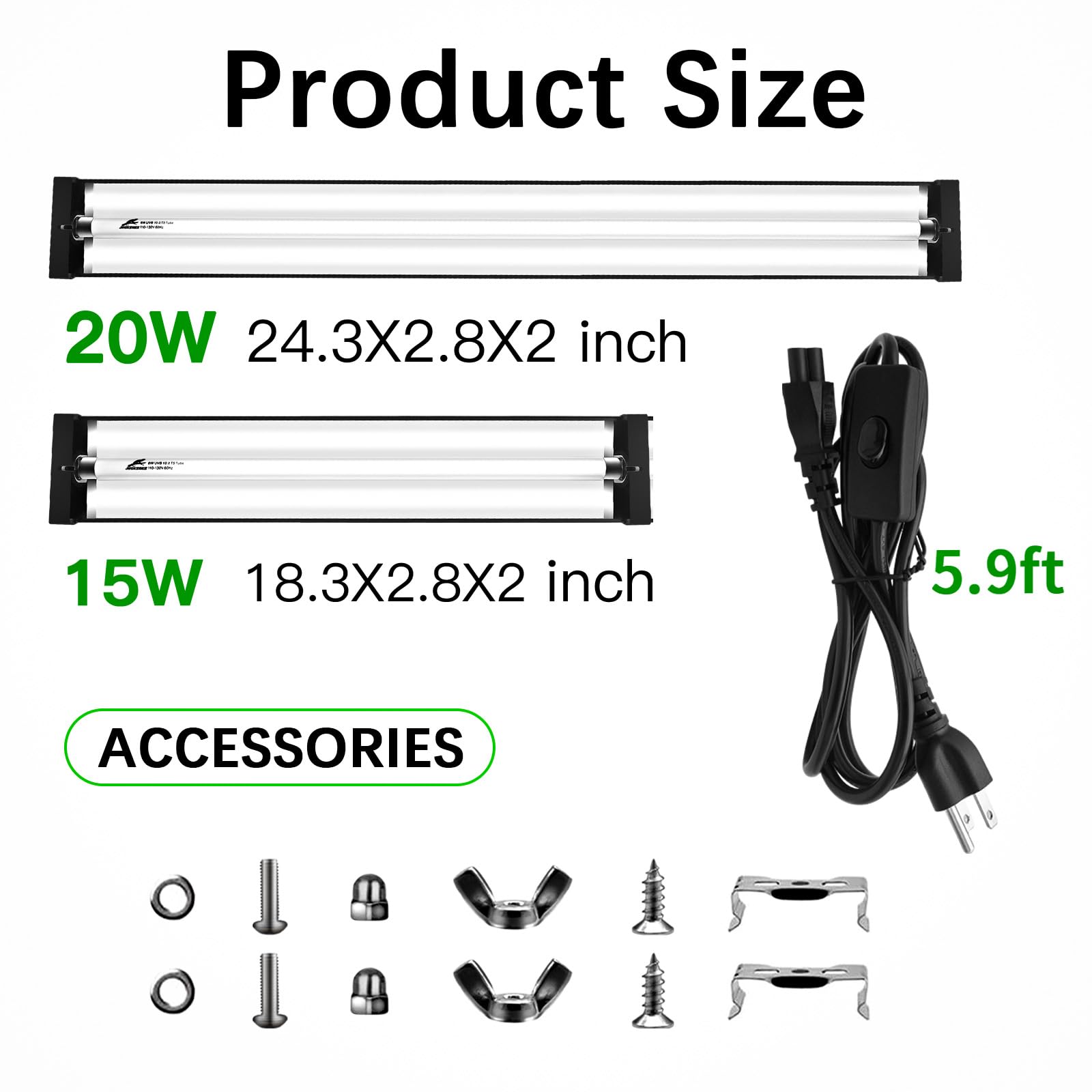 T8 UVB Reptile Light Fixture HO UVB Bulb Lighting Combo Kit, 10.0 UVB Light for Reptiles Terrarium Hood UVA UVB Desert Lamp for Bearded Dragon Turtle Tank (T8 15W 18Inch) - image 8