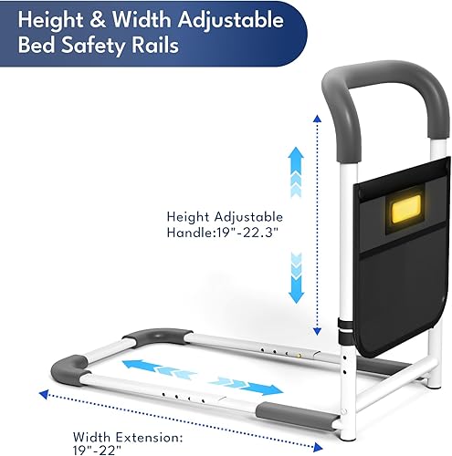 Miniatura 4 de HOMEAL Rieles de cama para adultos mayores, rieles ajustables de asistencia de noche para personas mayores, bastón de cama portátil con mango