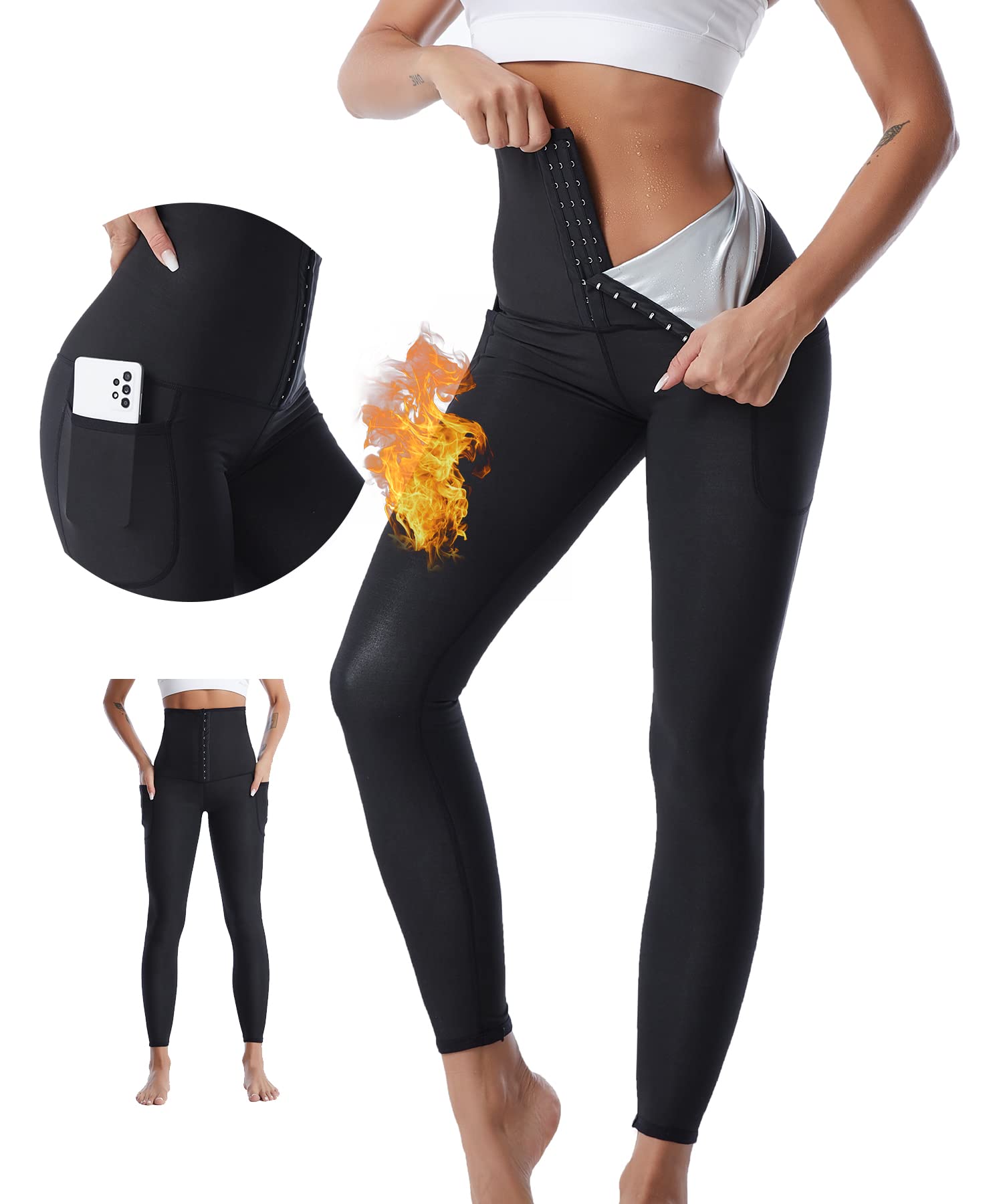 Merlvida Pantaloni Sauna Dimagranti Donna Vita Alta Leggins Effetto Sauna Sportivi Push Up Tuta Dimagrante per Yoga Corsa Fitness