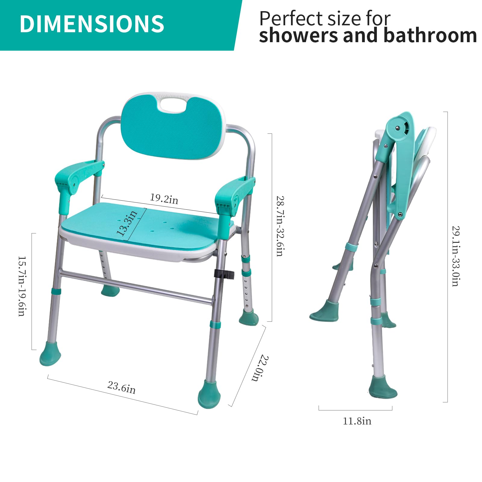 ENLUNTRA Silla de ducha con brazos y respaldo, silla de ducha plegable de 5 niveles ajustable, asiento de ducha antideslizante para ancianos, discapacitados, embarazadas