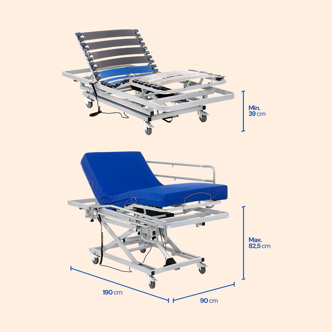 Geriafy - Letto Ospedaliero Regolabile in Altezza con Sponde Letto e Materasso Sanitario (90x190)