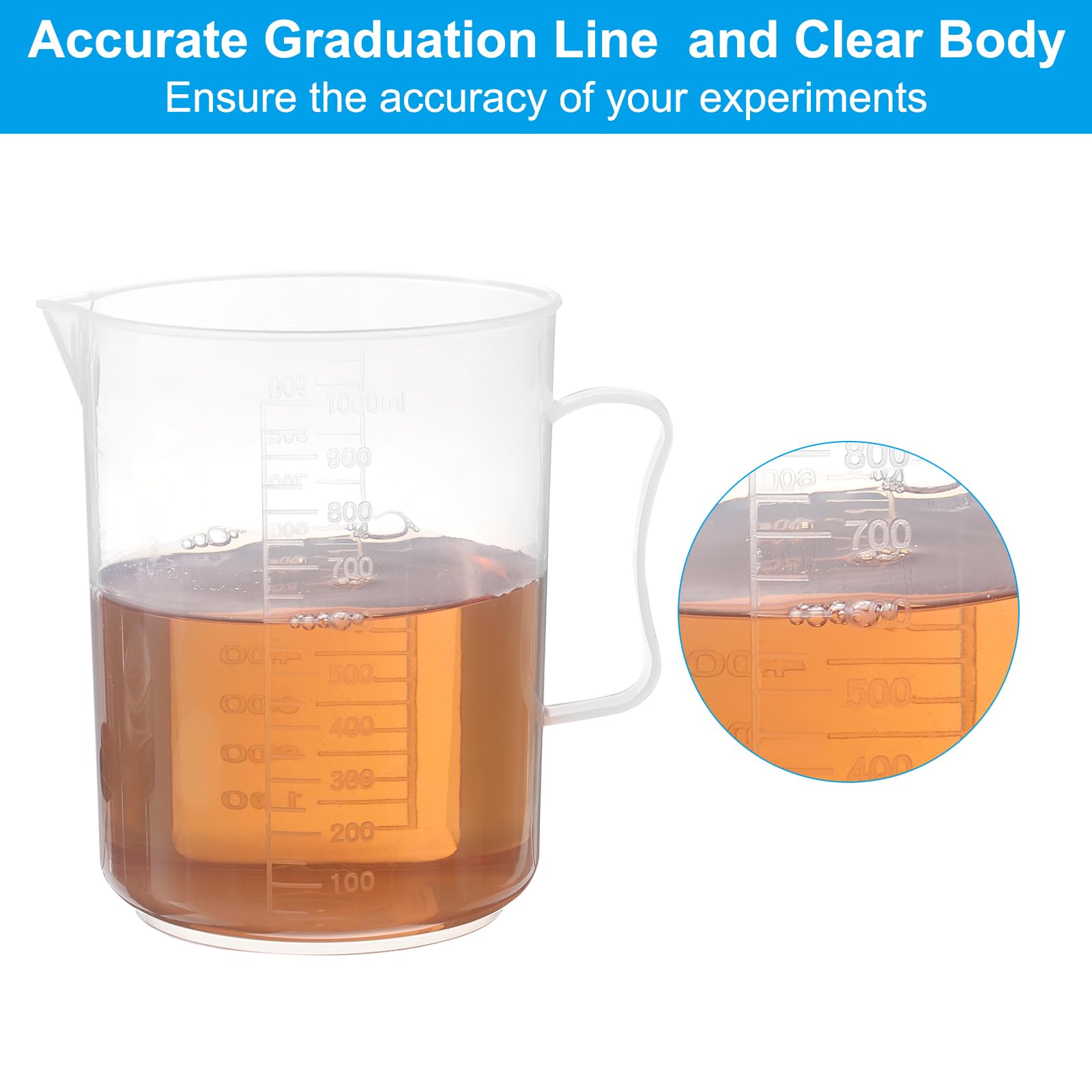 PATIKIL Tazas De Medición De 1000ml, 5 Piezas De Vasos De Policarbonato Graduados Con Asa Y Pico Para Experimentos De Laboratorio, Cocina Y