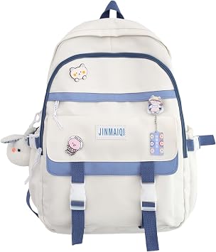 LilRoot Cute Backpack with Adorable Accessories Large Capacity Women Light Leisure Travel Aesthetic Daypack Korean Trends White