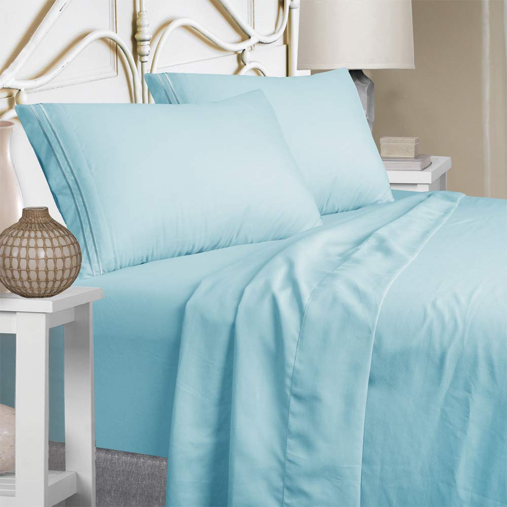 Queen Size Sheet Set - Extra Soft Luxury Brushed Microfiber 1800 Thread Count Percale Egyptian Sheets with 16-inch Deep Pocket - Wrinkle Fade and Hypoallergenic - 4 Piece (Queen, Blue Elixir)