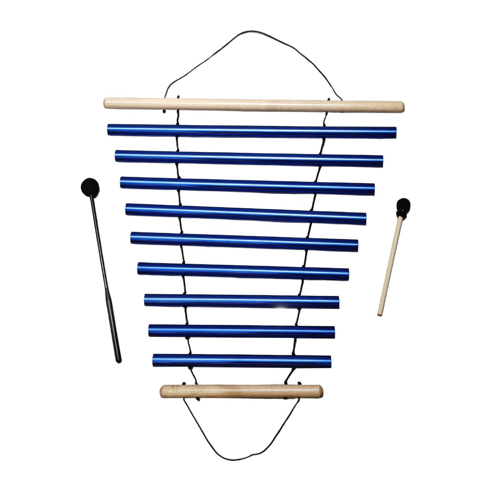 Carillon Éolien Instrument Percussion Cloche Méditation Bois Métal Son Apaisant avec Maillet Poignée Maniable Adapté pour Pratique Méditation, Bleu