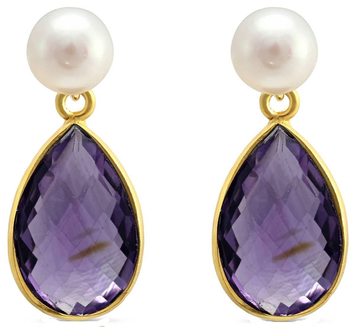 Womens Clara Freshwater Pearl Amethyst Drop Earrings - Purple