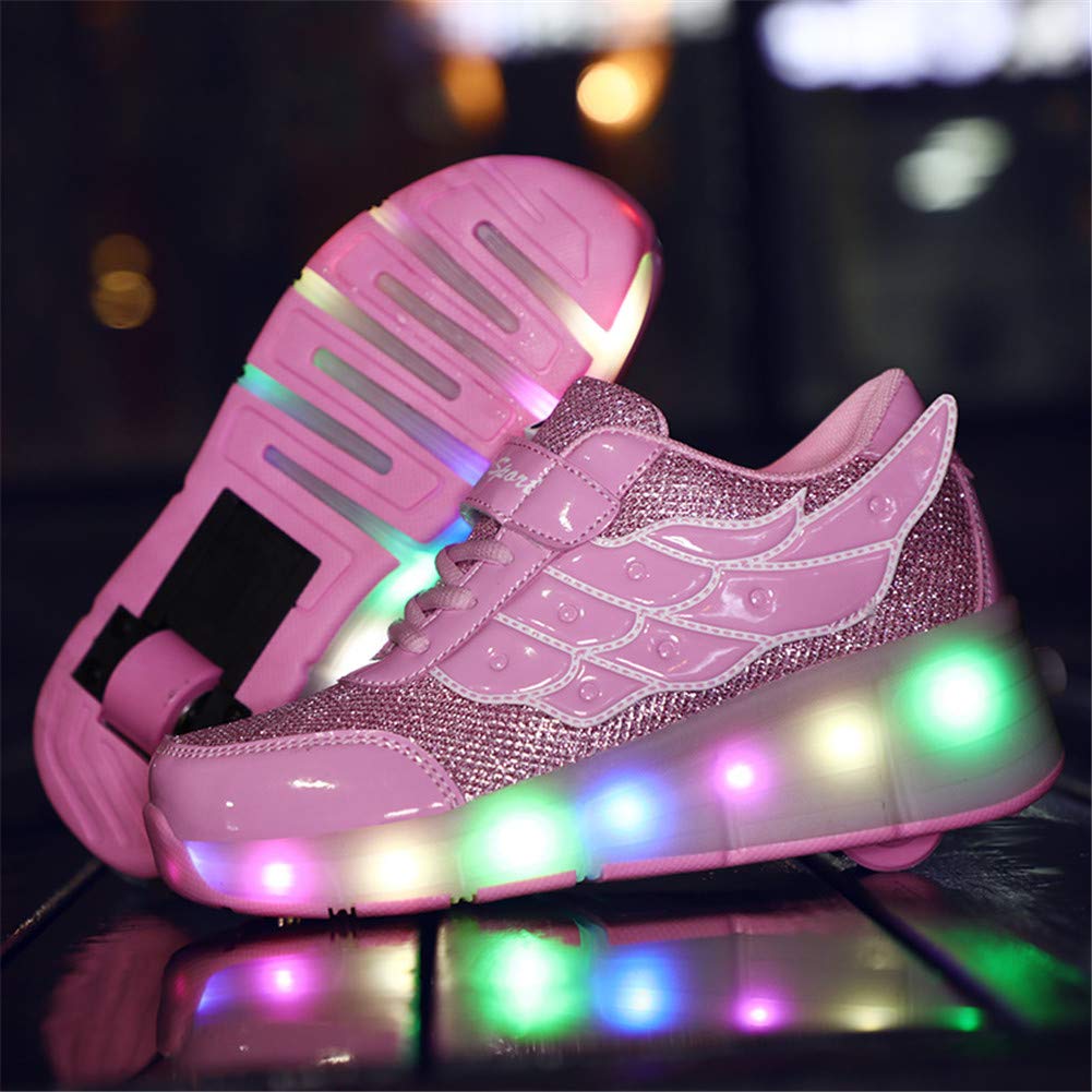 Buty LED dla chłopców dla dziewcząt, lampki USB do ładowania, migające 7 kolorów zmieniające się, wielofunkcyjne buty sportowe na kółkach na kółkach/podwójne zastosowanie buty sportowe na