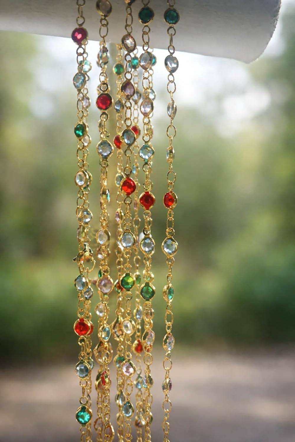 Sarah Cameron Rainbow Crystal Necklace Choker Beaded Stones Bezel Gold Plated OBX 3