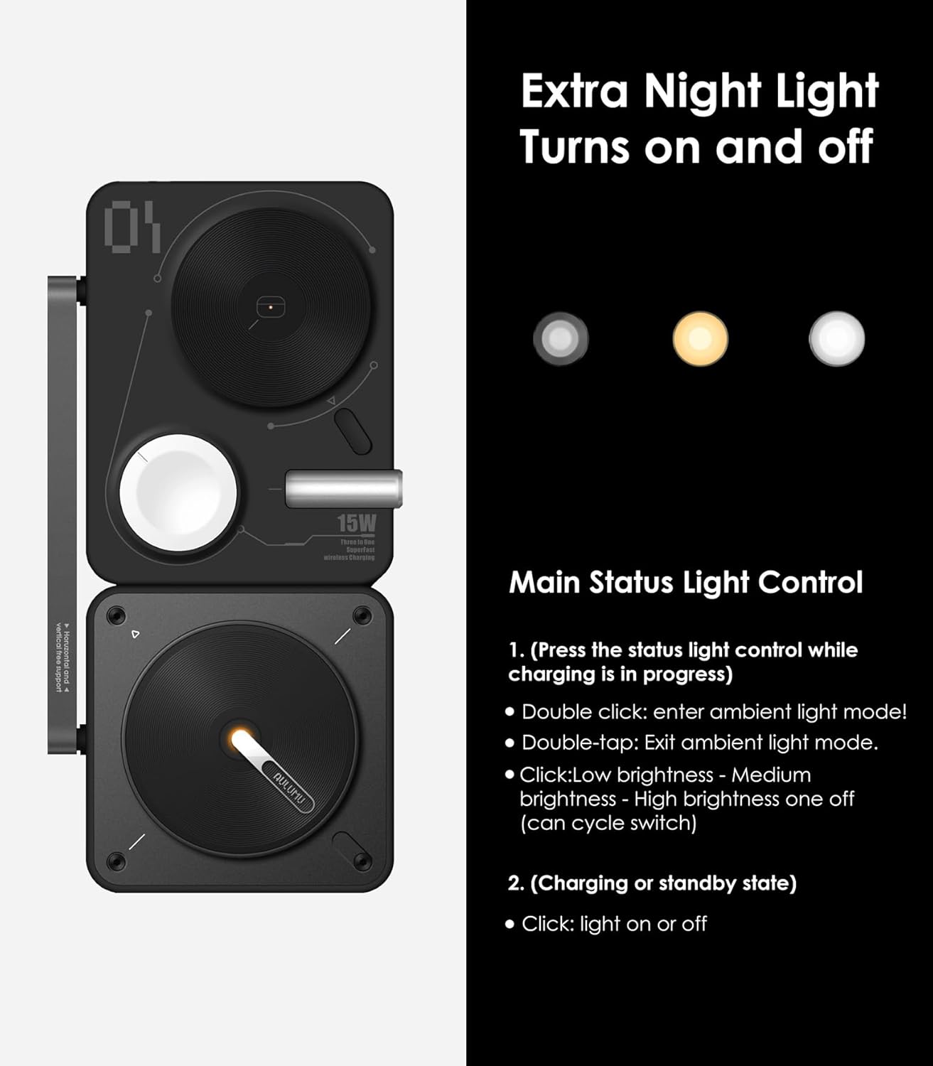 Aulumu MagSafe-Compatible M01 4-in-1 Wireless Charging Station | 15W Collapsible Magnetic Wireless Charger for iPhone 17 &Apple Watch/AirPods - Image 6