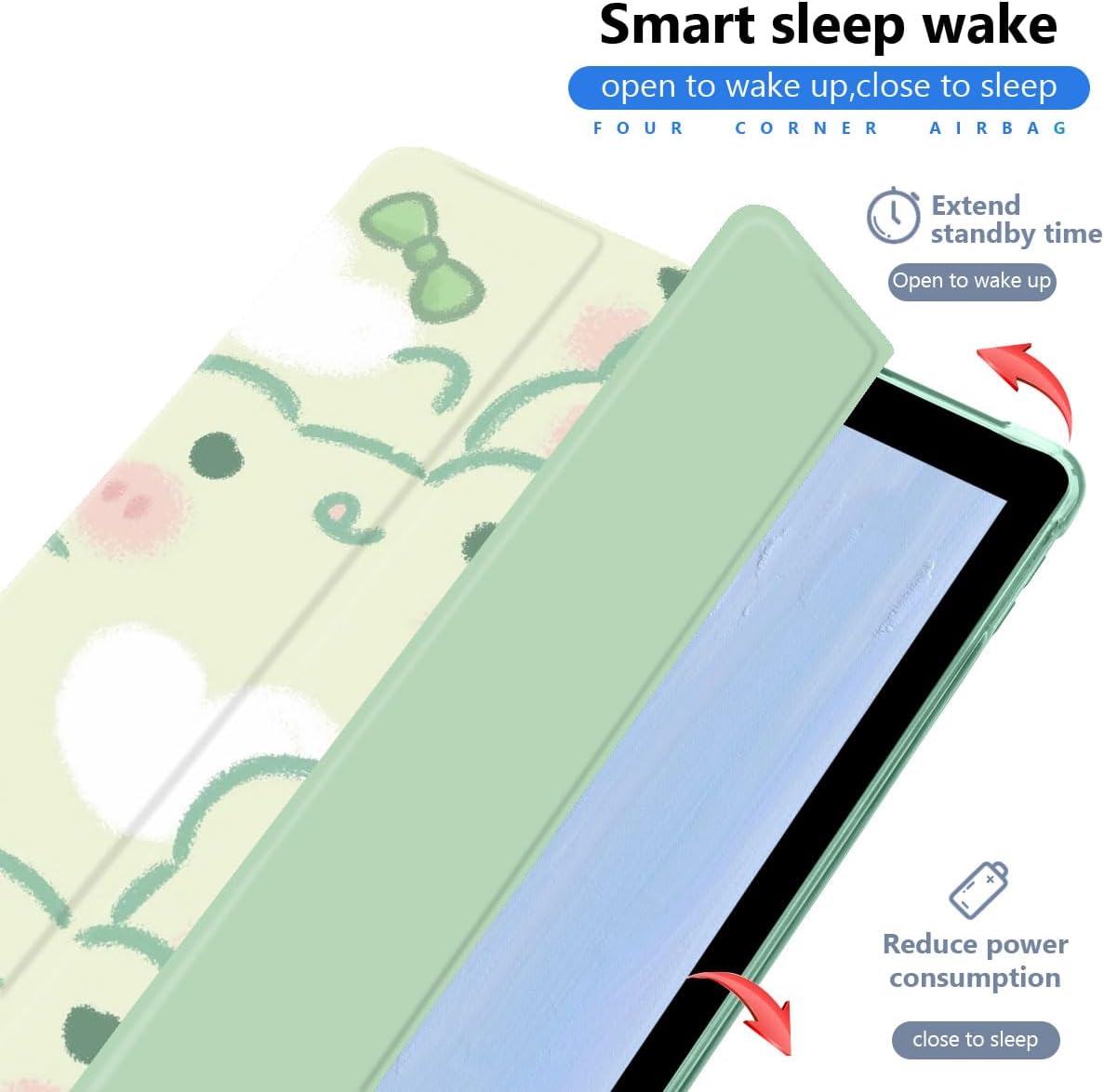 JOYLAND Cute Frog Case for iPad 9th/7th/8th Generation(2021/2020/2019) 10.2 Inch, Leather Foldable Stand Green TPU Back Cover with Pencil Holder Shockproof Protective Case Auto Wake/Sleep
