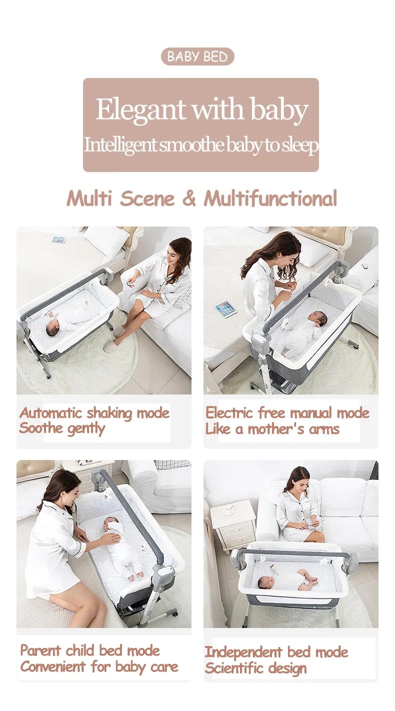 Berceau à bascule automatique 3 en 1 avec musique Bluetooth pour nouveau-né et bébé (CACHI)