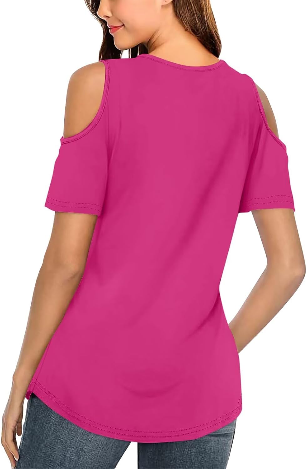 Minetom Women's Cold Shoulder Tops Short Sleeve V Neck T Shirts Basic Summer Tees - Image 2
