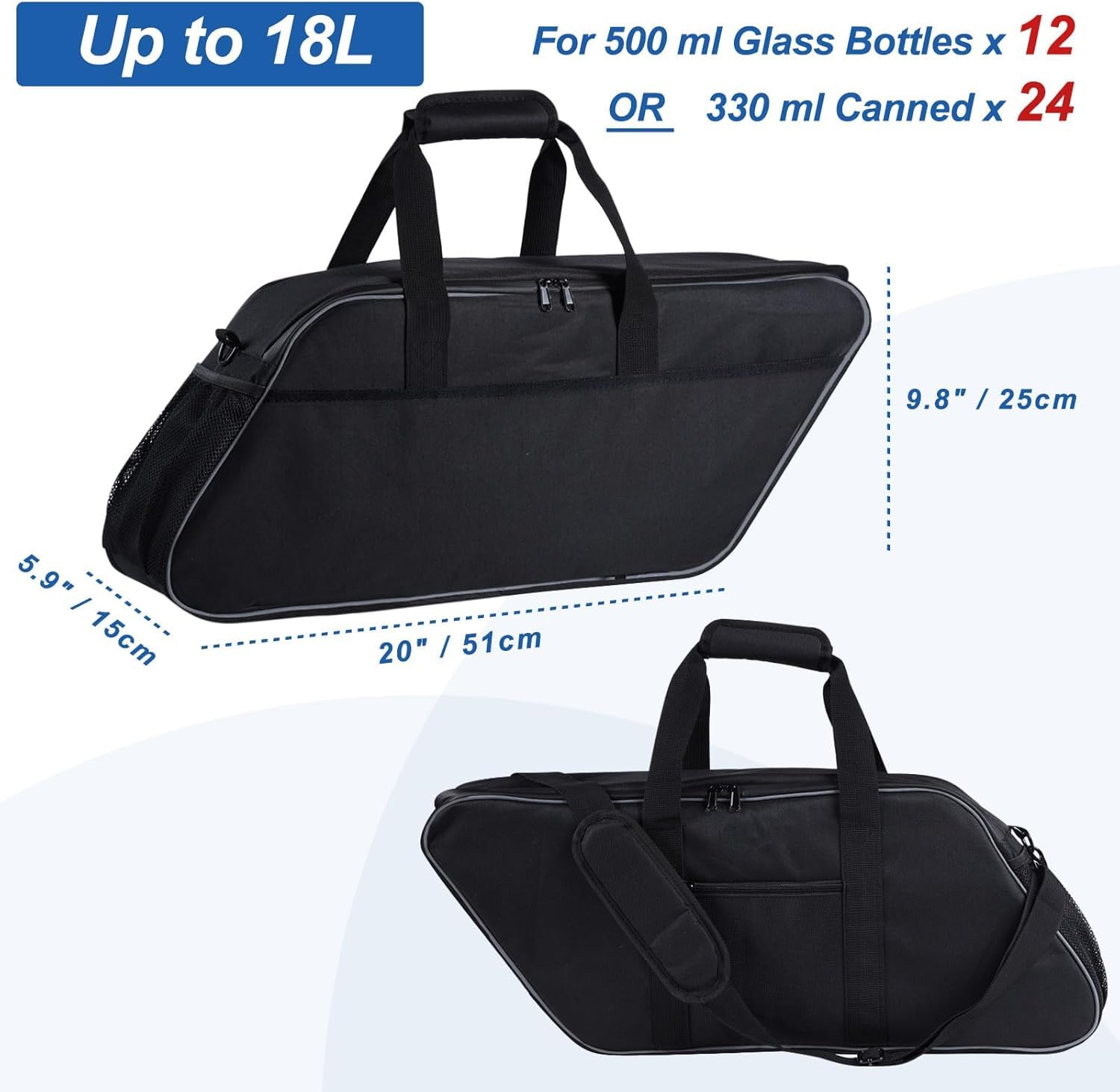 Borsa da sella per moto, fodera termica senza cuciture, adatta per Harley Touring picnic, escursionismo, cibo congelato, bevande, vino, (nero)