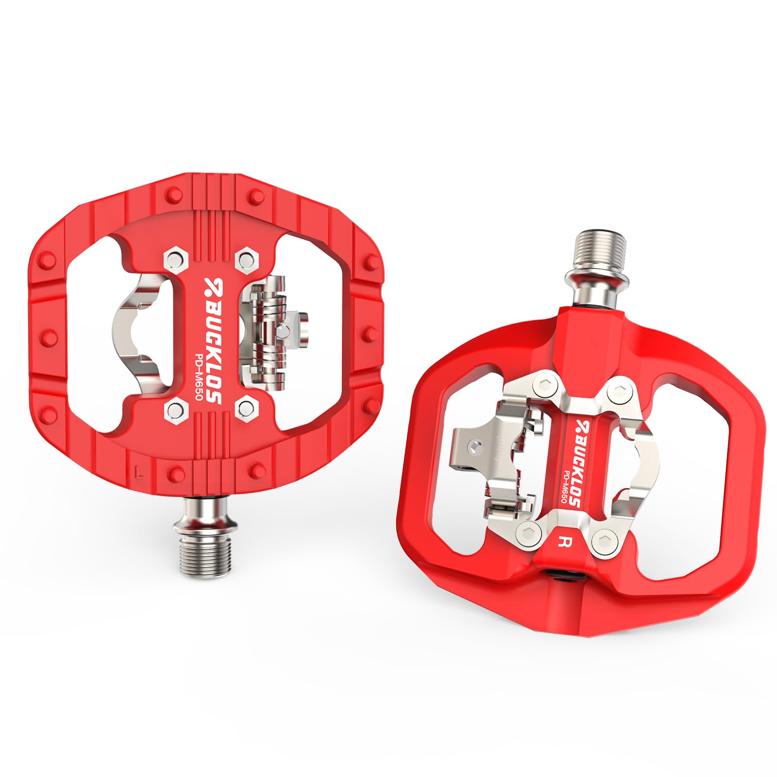 AEYINO Mountain Bikefor SPD Pedals Clip in SPD Flat Combo Dual Sided Pedals, Compatible with Shimano SPD MTB/Road Bike Clipless for Indoor Cycling and Urban Riding（Red）