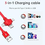 2Pcs Three in One Charging Cable Cord. 3 in 1 Charging Cable Retractable. Phone Holder, Compatible Type-C, Micro USB, Compatible with iPhone, Android, Tablet (Purple+Pink)