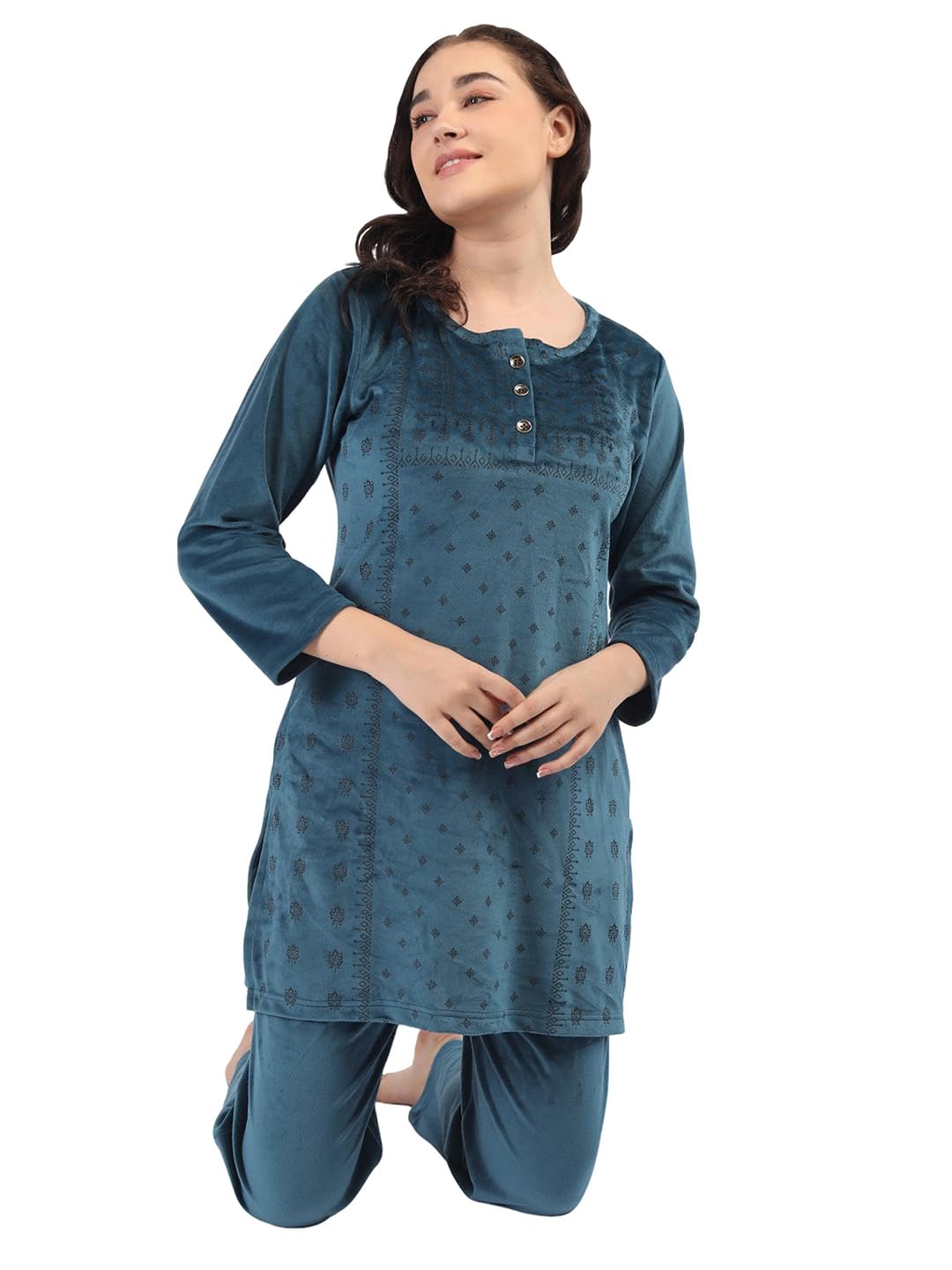 Duchess Women's Supersoft Velvet Printed Nightsuit for Winter wear - Image 6 thumbnail