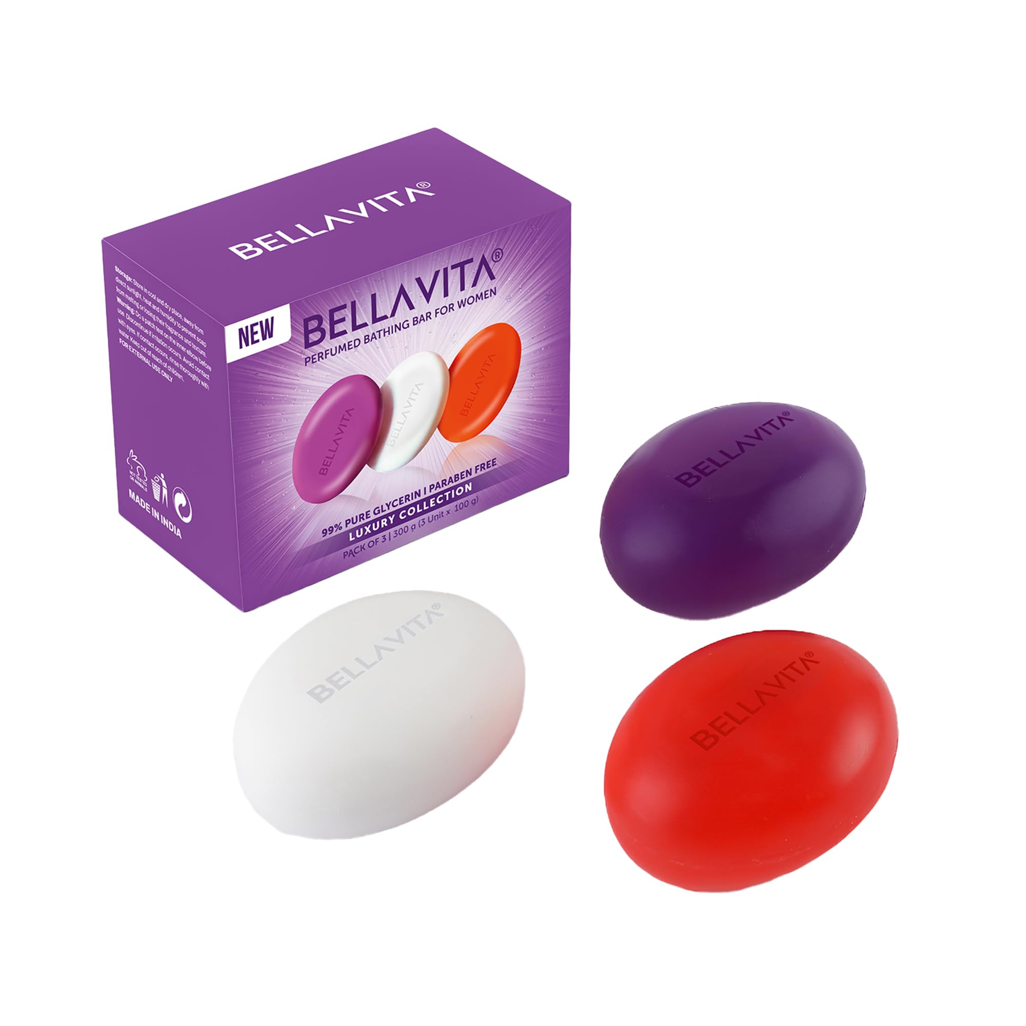 BELLAVITA Perfume Bathing Soap Bar for Women 3 x 100Gm with Pure Glycerin for Glowing Skin | Paraben Free