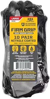 Firm Grip Nitrile Coated Tough Working Gloves: Black, Large Size (10 Pairs)