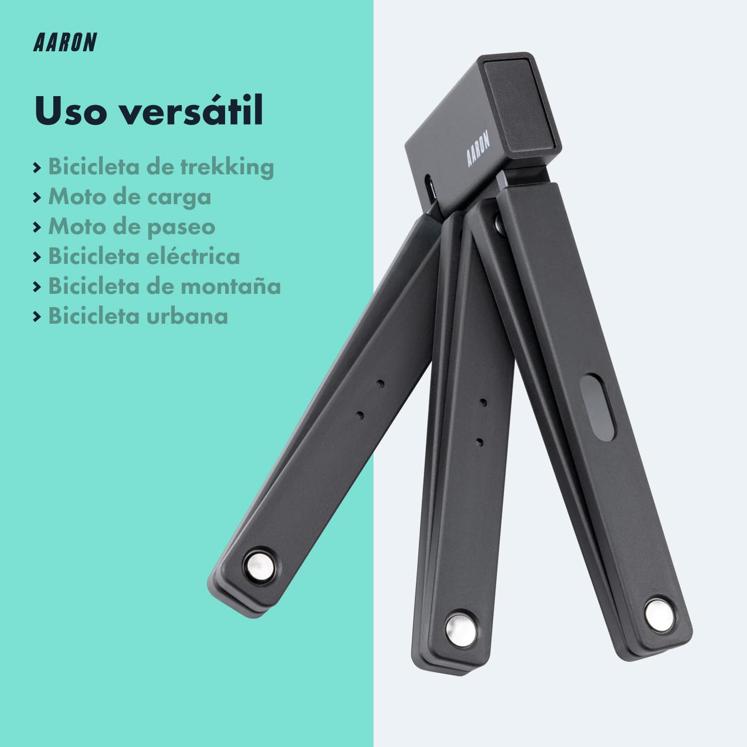 Candado AARON Shield para bicicleta - candado plegable seguro Nivel 14, candado de alta seguridad patentado con soporte - candado para bicicleta ligero con llave para E-Bike, bicicleta de carreras