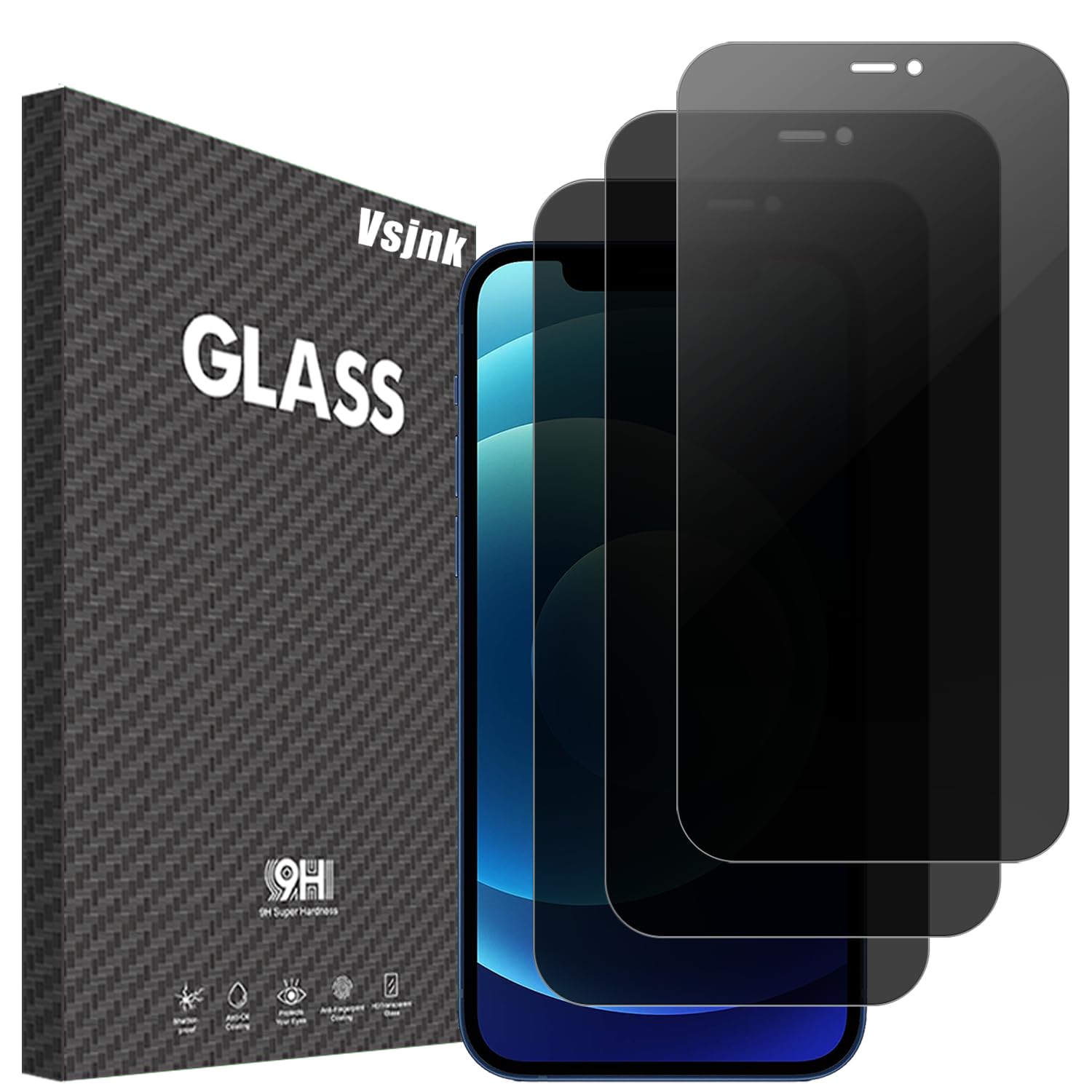 Vsjnk Privacy Screen for iPhone 12 Mini with 3 Pieces Anti-Spy Privacy Tempered Glass Screen Protector 9H Hardness Tempered Glass HD Screen Protector Compatible with iPhone 12 Mini