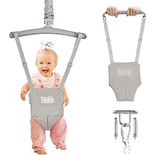FUNLIO 2 in 1 Baby Jumper with a Ceiling Hook, Baby Walking Harness for 6-24 Months, Infant Jumper for Indoor/Outdoor Play, Infant Jumper Doorway with Adjustable Chain, Easy to Assemble & Store - Grey