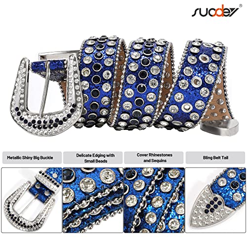 Image of SUOSDEY Women Men Rhinestone Belt Unisex Sequin Strap Bling Crystal Western Studs Glitter Luxury Belt for Jeans Pants Dress