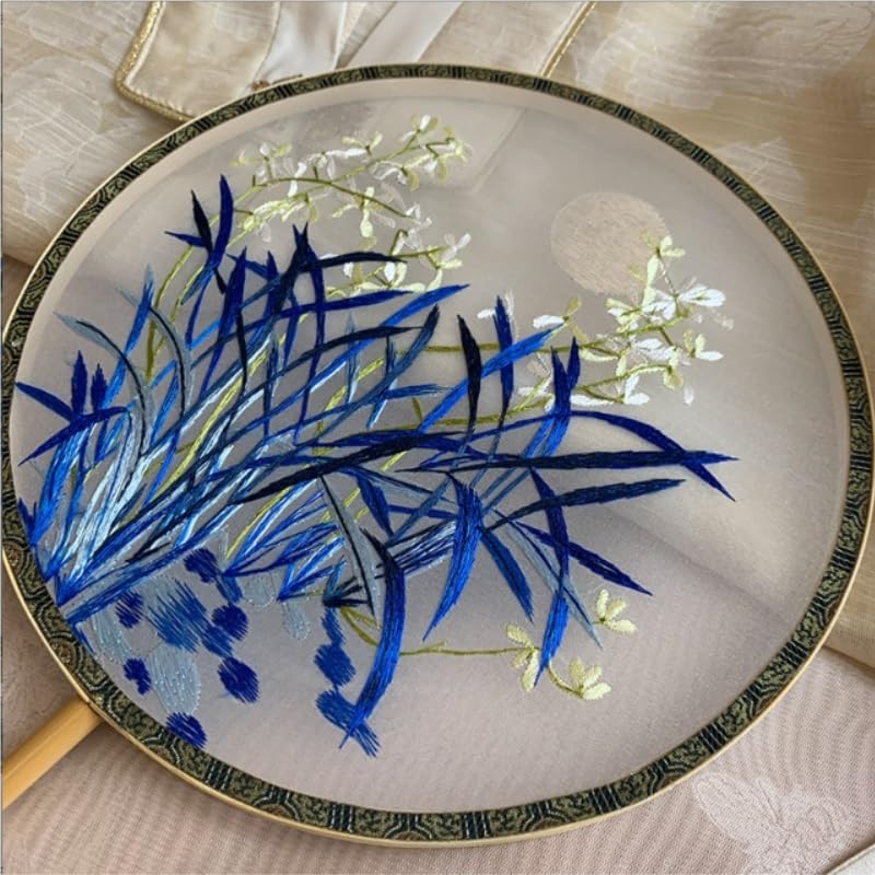 Chinese Embroidery Orchid Round Fan Handmade Handle Palace with Golden Tassel