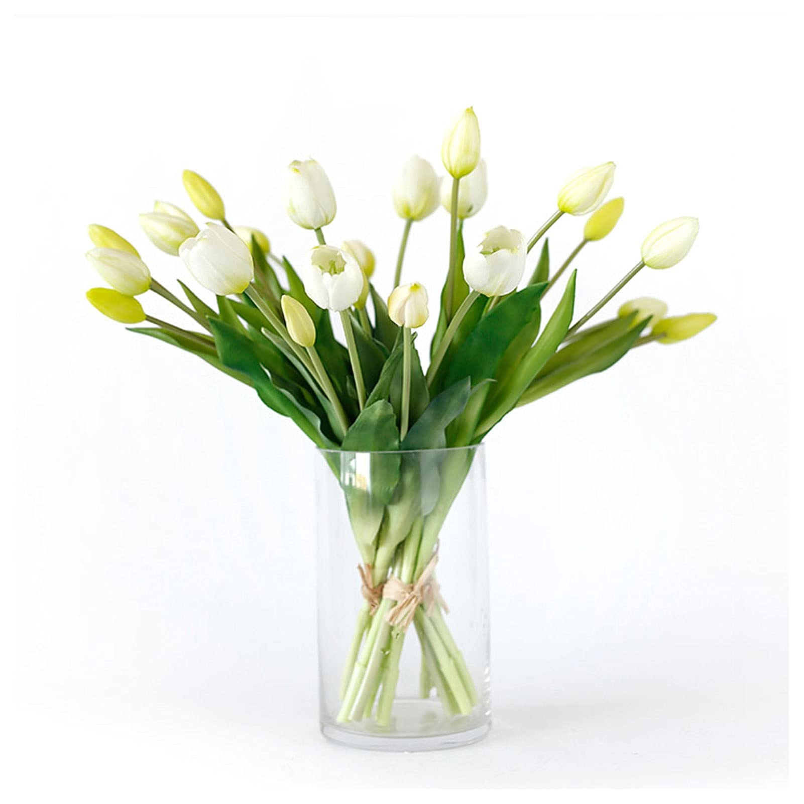 Flores Artificiales Ramo de Tulipanes Artificiales y jarrón de Cristal, Manualidades de plástico, Ramo para Sala de Estar, Adecuado para fie