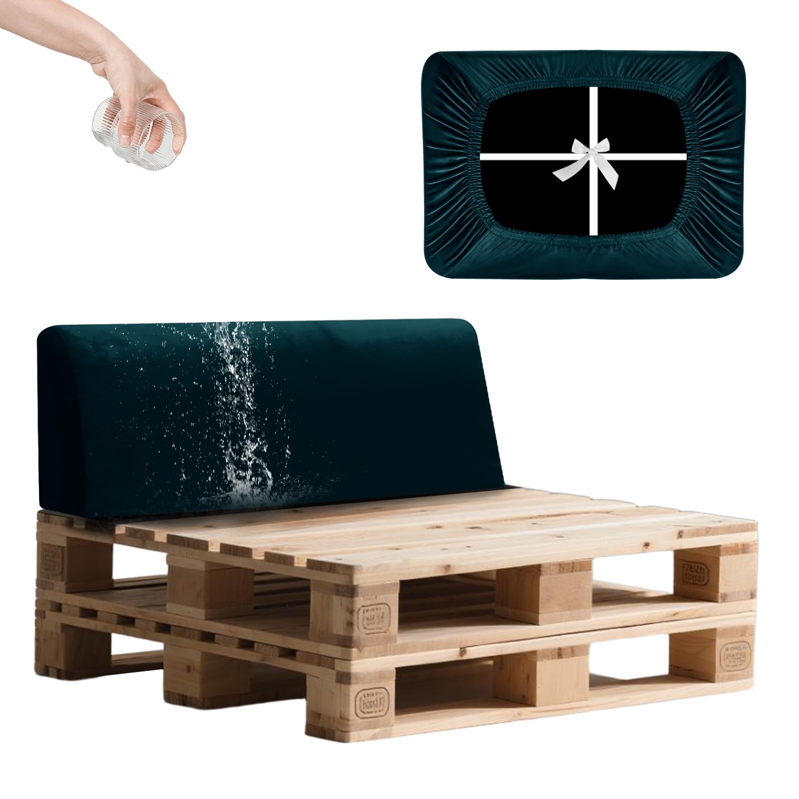 SYLC Waterproof Pallet Cushions Covers, Stretch Velvet Cover for Pallet Furniture Cushions, Outdoor Corner Sofa Covers for Rattan Wooden Patio Garden (Teal,Back 120×40×10/20cm)