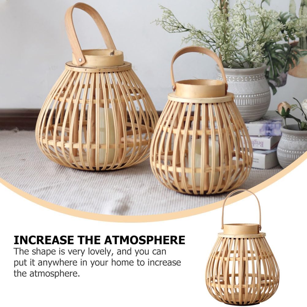 OSALADI Hanging Bamboo Lantern Woven Candlestick Decorative Candleholder 9.75 Inch Rustic Indoor Outdoor Table Decor for Holiday Parties