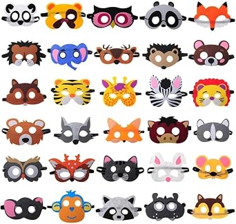 LATERN 30Pcs Felt Animal Masks, Children Masks Animal Party Mask Party Bag Fillers Dress Up Cosplay Mask for Halloween Party Masquerade Birthdays Jungle Theme Party Favors Supplies