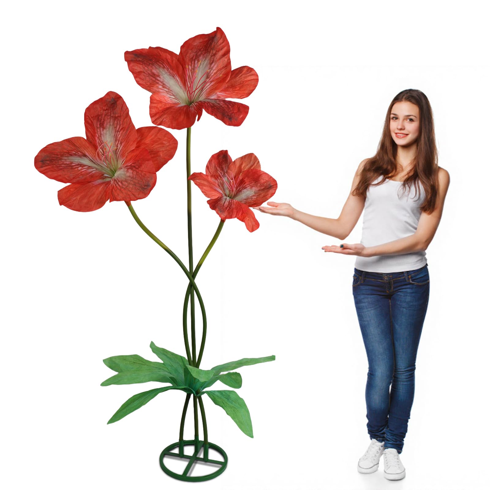 Photo 1 of GloBloomia Giant Artificial Flower 3PCS 3D Realistic Waterproof Fake Flowers Durable Easy Maintenance Perfect for Home Garden Weddings Events Christmas Graduation Party Decorations (orange1)