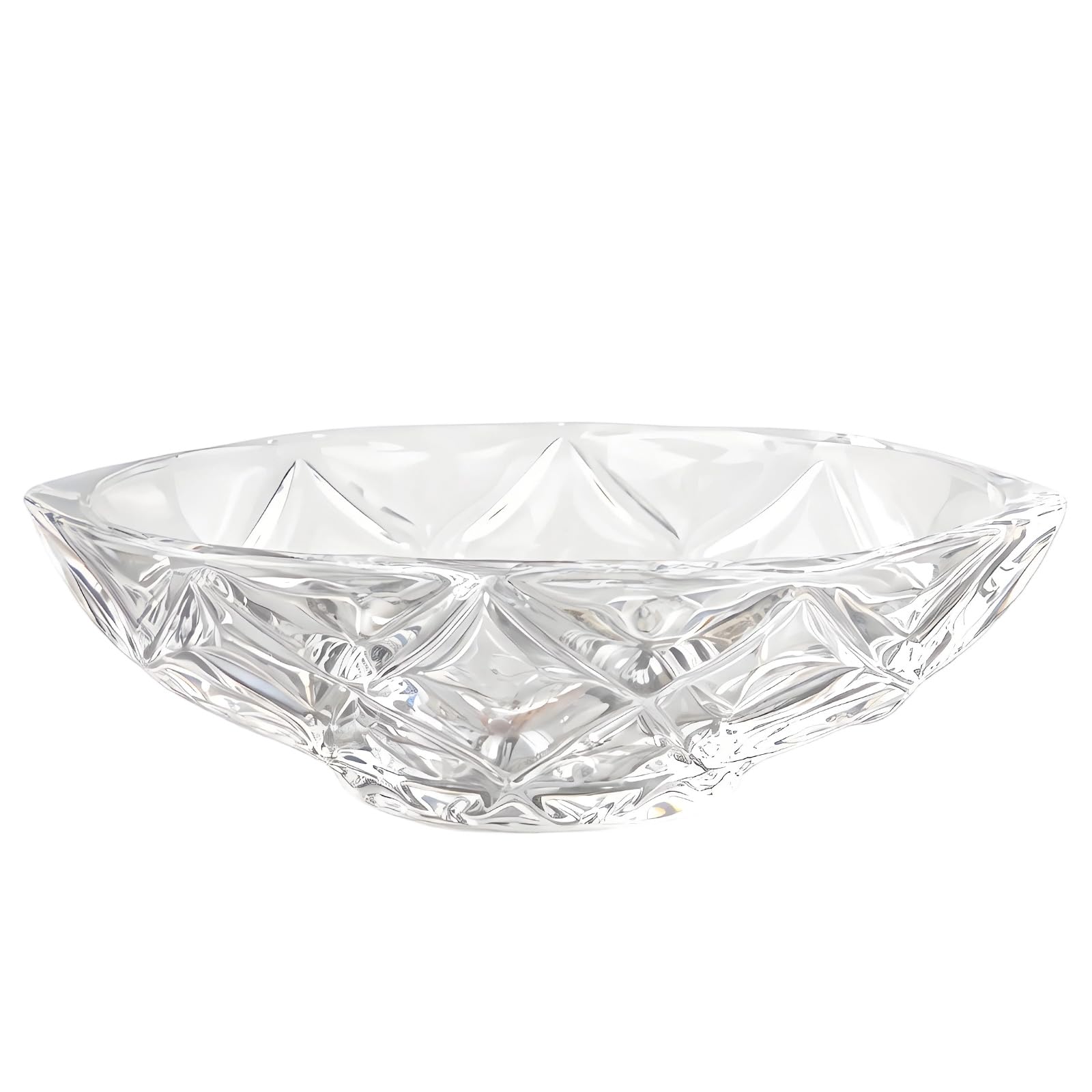 BELOWSYALER Oval Serving Bowl Clear Crystal Glass Decorative Fruit Plate with Cut Pattern for Dining Room Table Centerpiece Clear Glass