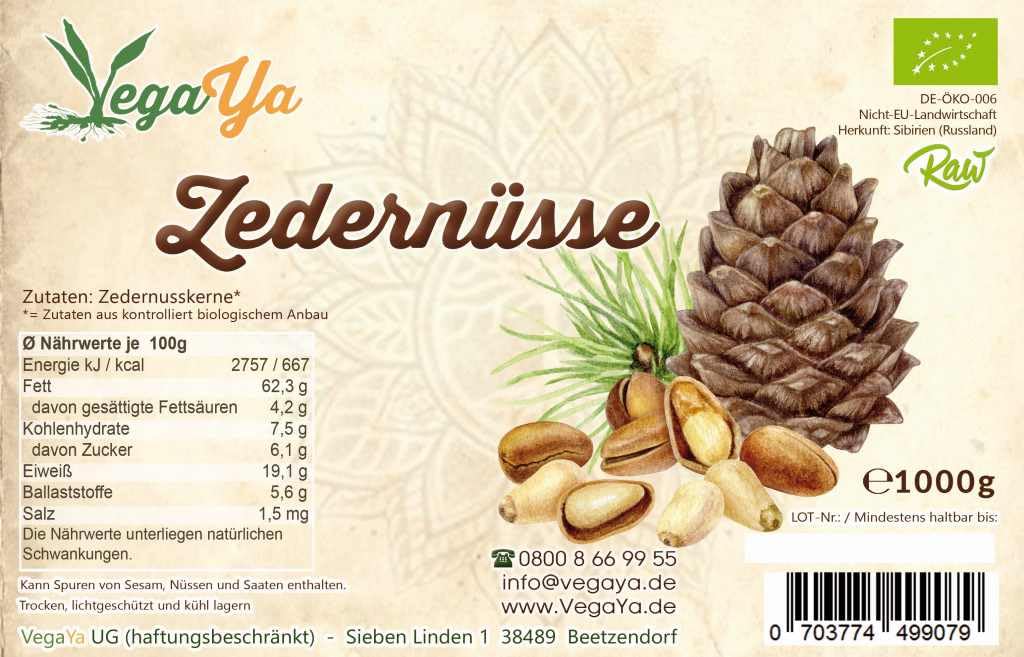 Zedernüsse 1Kg Bio aus dem Altai-Gebirge - Rohkostqualität - Vegaya