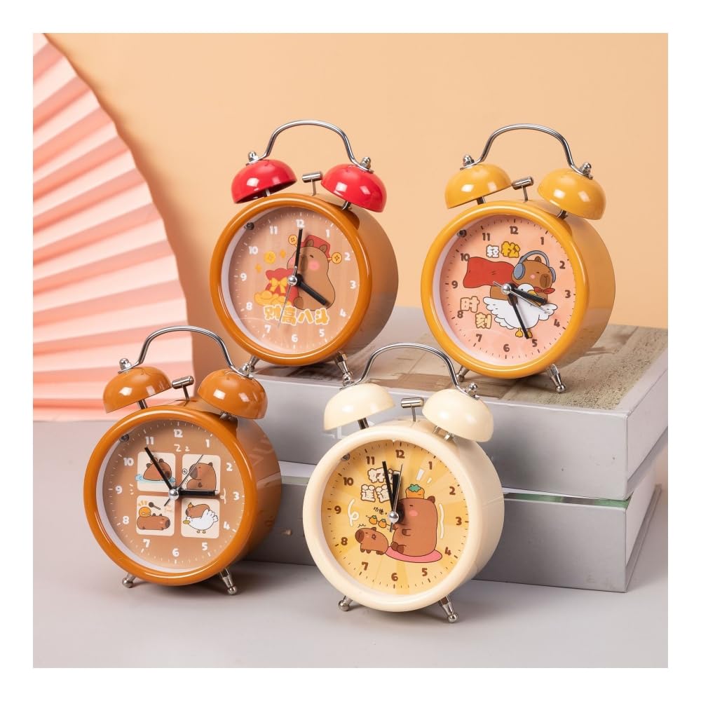 OMEIU Store Capybara Panda Alarm Clocks Non-Ticking Kids Silent Bedside Alarm Clock, Loud Double Bell Clock With Backlight,Suitable For School Gift (Capybara(random color))