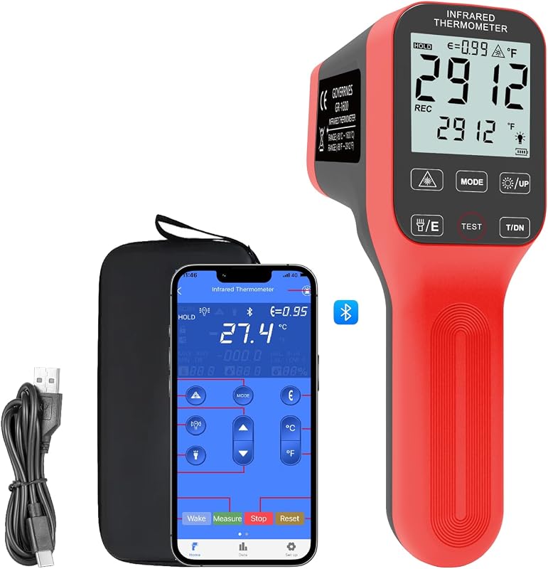 Digital Pyrometer -58°F to 2912°(-50°C to 1600°C) High Temp Thermometer Gun | Dual Laser Touchscreen IR Thermometer with Bluetooth, Adjustable Emissivity & 30:1 D:S USB Rechargeable (NOT for Human Temp)