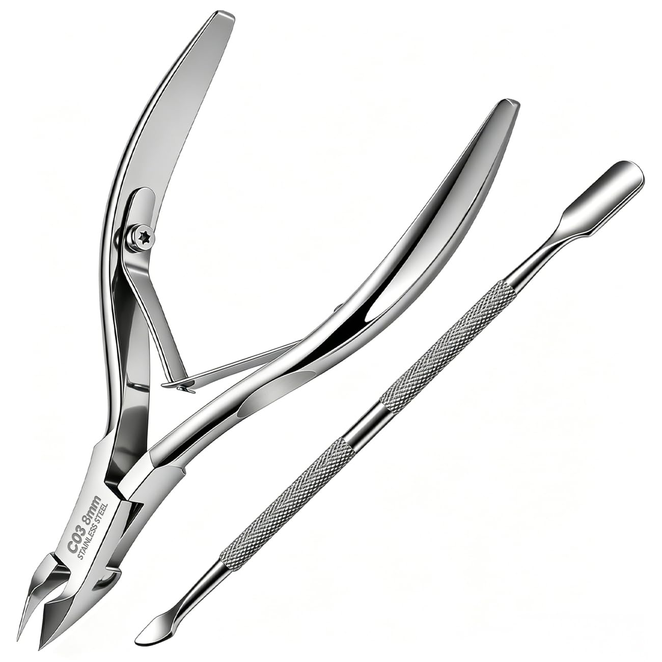 Taglicuticole con spingi cuticole e tagliacuticole, pinza professionale in acciaio inox, tagliacuticole, strumento per pedicure durevole per unghie delle dita e dei piedi della pelle