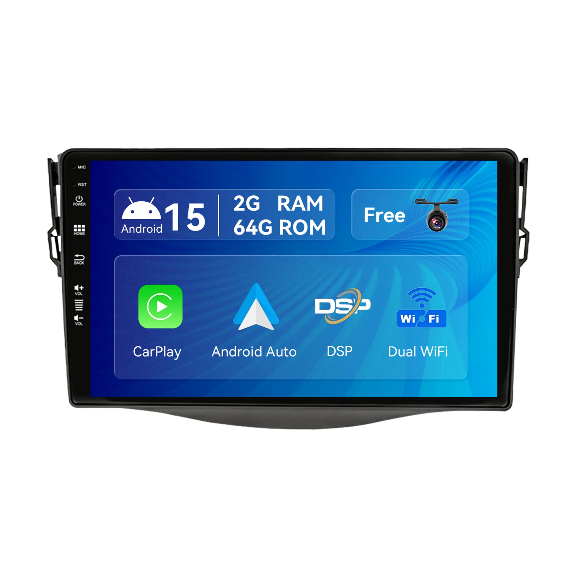 SXAUTO Android 15 [2G+64G] Autoradio für Toyota RAV4 (2007-2012) - Eingebaut CarPlay Android Auto - Kamera - Lenkradsteuerung/DAB/4G/Dual-Band WiFi/Bluetooth5.0/DSP - 2 Din 9 Zoll