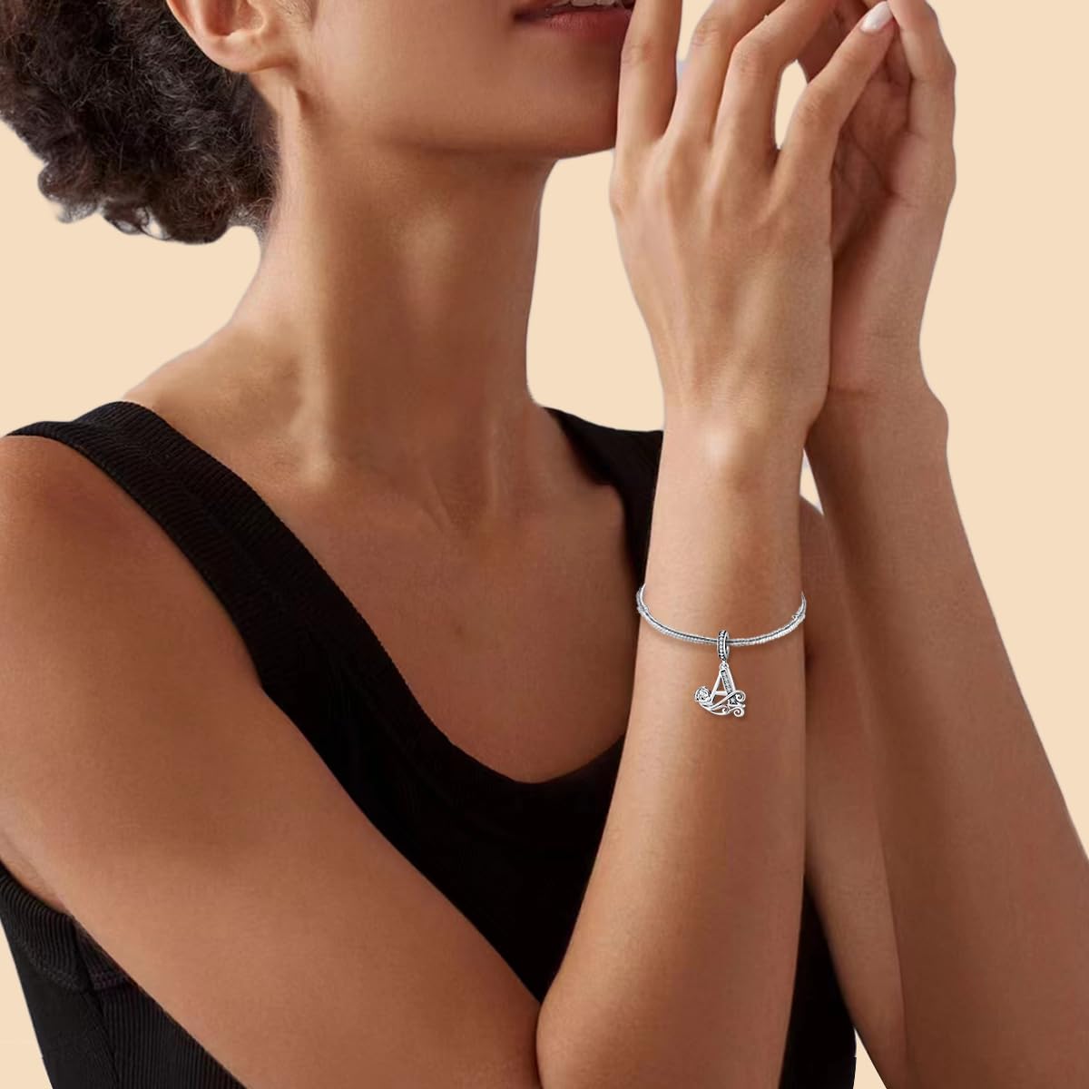 HappySar Alfabet Charms Charms wisiorek dla kobiet srebro wysokiej próby 925 róża litera koralik na zawieszki do bransoletek kompatybilny z europejskimi bransoletkami Pandora