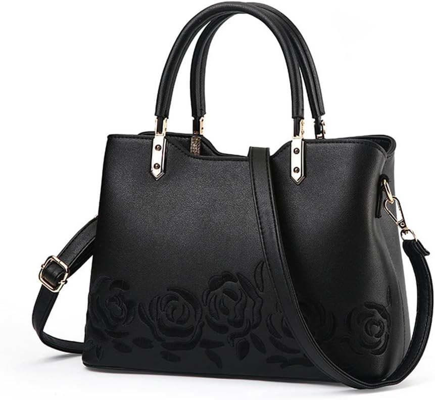 Elegant Embroidered Roses Ladies Handbags Pu Leather Top Handle Bags Shoulder Floral Handbags for Women