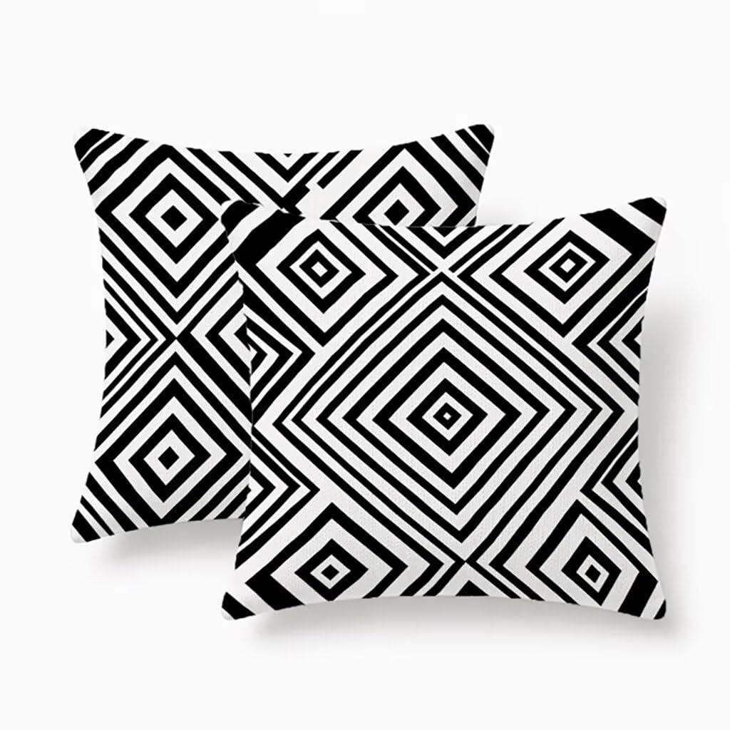 Housses de coussin extérieur imperméable 50x50 canapé géométrique noir et blanc