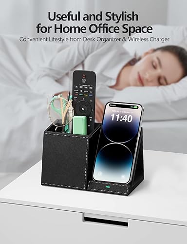 Miniatura 3 de Portalápices 2 en 1 con cargador inalámbrico, compatible con iPhone 1615141312118, soporte para lápices para escritorio, oficina en casa, regalo