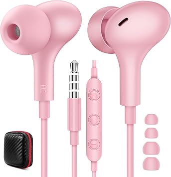 3.5mm Wired Earbuds Headphones with Microphone Noise Canceling for Airplane School Students High Sound Quality 3.5mm Jack Earphones Tablets Computer Laptop for iPod/iPad for MP3/MP4/iPhone 6 5S Pink
